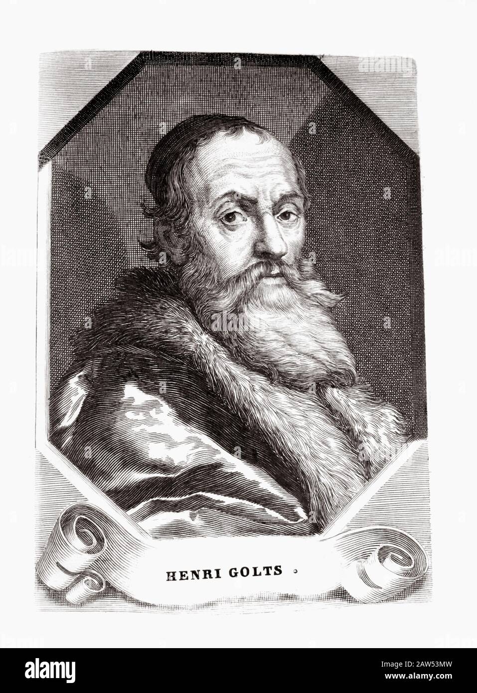 Der aus dem deutschen Stil stammende holländische Maler Hendrick Goltzius (* 1558; † 1617) . Graviertes Porträt aus dem Jahr 1830 in Frankreich . - HENRI G. Stockfoto