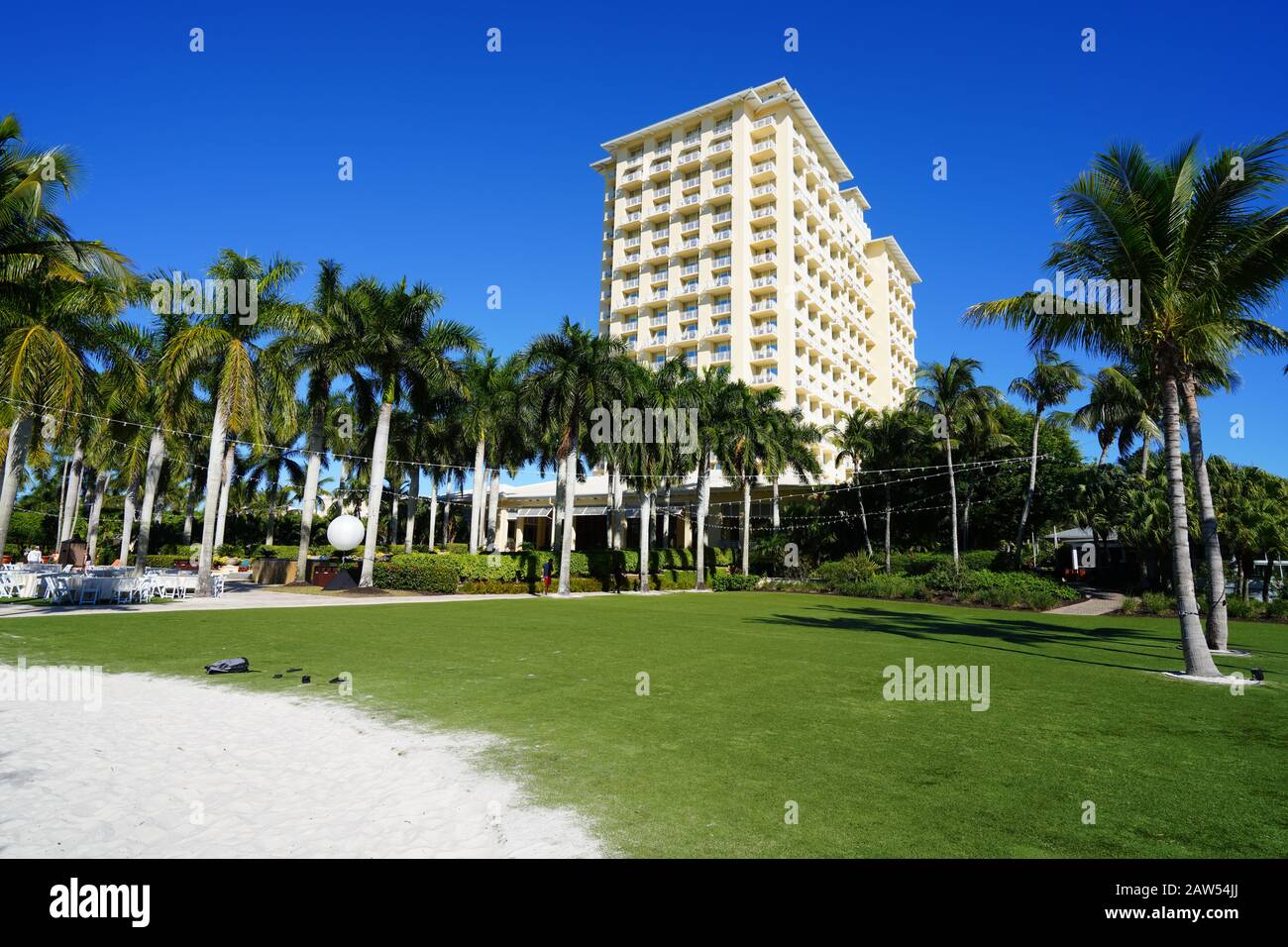 Bonita SPRINGS, FL -25 JAN 2020 - Außenansicht des Hyatt Regency Coconut Point Resort and Spa, einem Luxushotel an der Estero Bay in Bonita Sprin Stockfoto