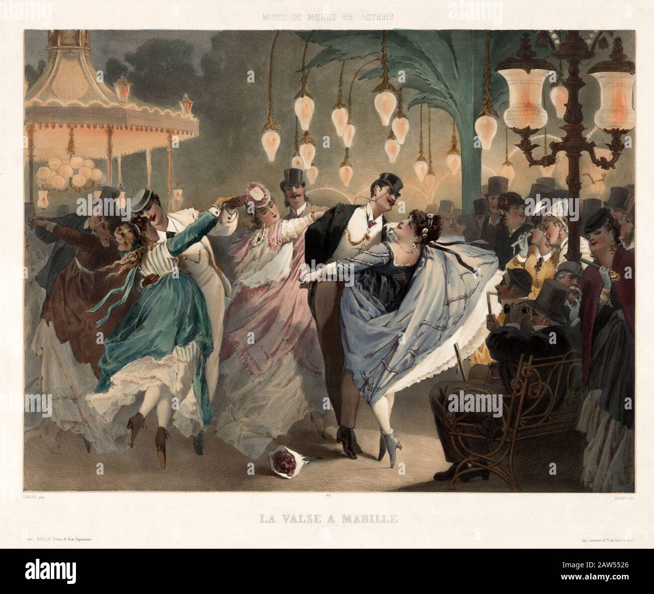 1870 Ca, Paris, FRANKREICH: Die französische BELLE EPOQUE . Gravur mit dem Titel LA VALSE A MABILLE ( Museé de moeurs en actions - n. 43 ), gedruckt in Paris von Bu Stockfoto