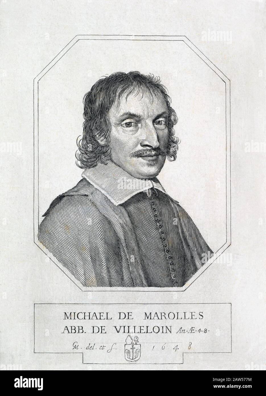 1648, FRANKREICH: Der französische Kunstsammler Traslator, Dyarist, Schriftsteller, Genealoge und Historiker MICHEL DE MAROLLES Abbé de Villeloin (* 1600; † 1681 Stockfoto