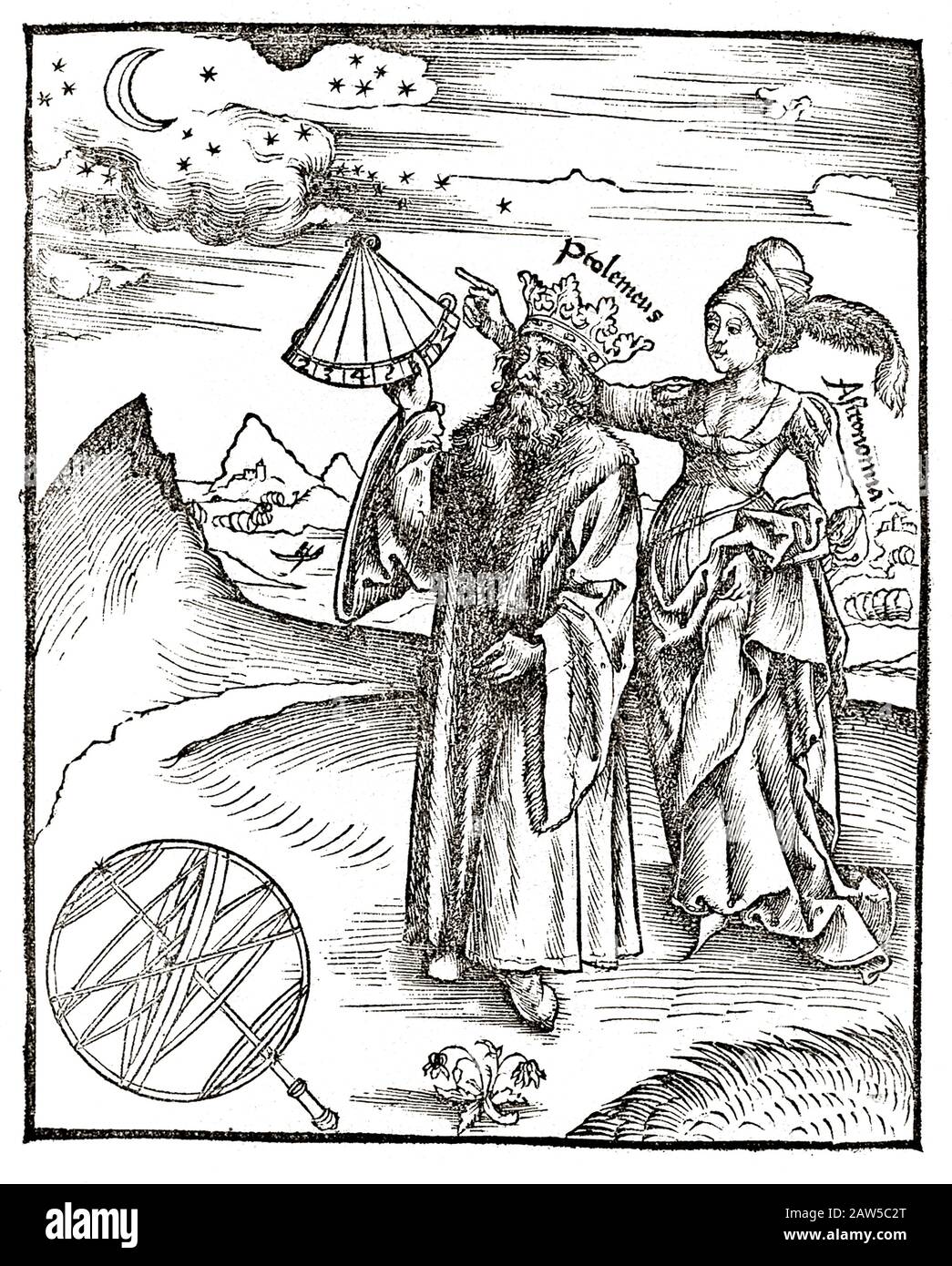 1503, DEUTSCHLAND: Der griechische und ägyptische Schriftsteller, Mathematikhistoriker, Astronom, Geograph, Astrologe und Dichter Claudius POLTEMEUS (100 ca. - 175 Ca). Fantasy Stockfoto