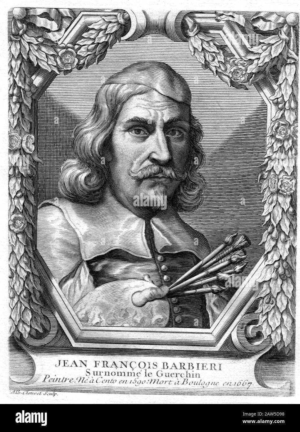 1670 Ca, ITALIEN : Der italienische Maler des Barock GIOVANNI FRANCESCO BARBIERI alias IL GUERCINO (* 1591 in Rom; † 1666 in Rom). Graviertes französisches Porträt aus XVIII Centur Stockfoto
