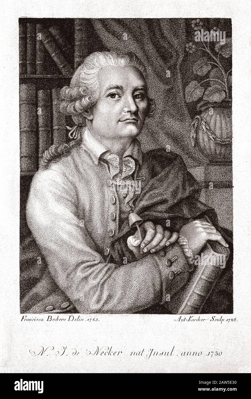 Der belgische Arzt und Botaniker NOEL MARTIN Joseph DE NECKER ( Natalis-Josephus de Necker , 1730 - 173 ) ist ein französischer Arzt und Botaniker. Stippelgravur B. Stockfoto