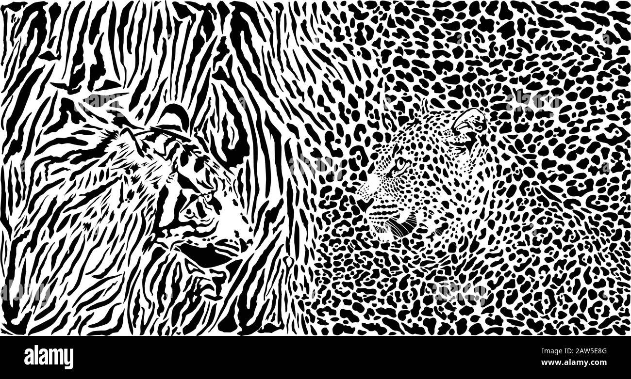 Tiger und Leopard und Hintergrund des Musters Stock Vektor
