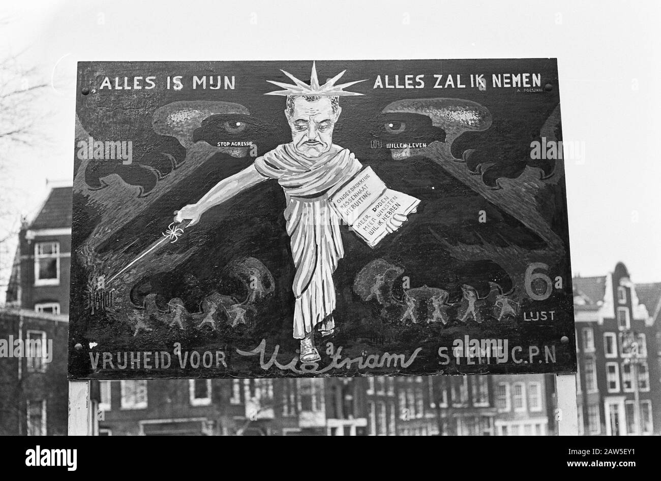 Kunst im Dienste der Wahlpropaganda für CPN, Vorstand Frits Sieger Datum: 30. Januar 1967 Schlüsselwörter: Zeichen, Propagandawahlen Institution Name: CPN Stockfoto