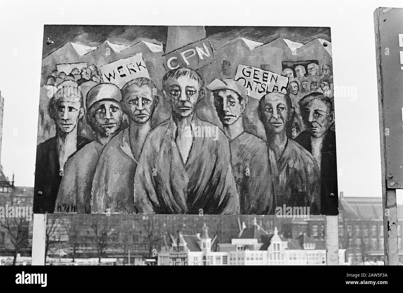 Kunst im Dienste der Wahlpropaganda für CPN, Vorstand Henk van der Horst Datum: 30. Januar 1967 Schlüsselwörter: Zeichen, Propagandawahlen Institution Name: CPN Stockfoto