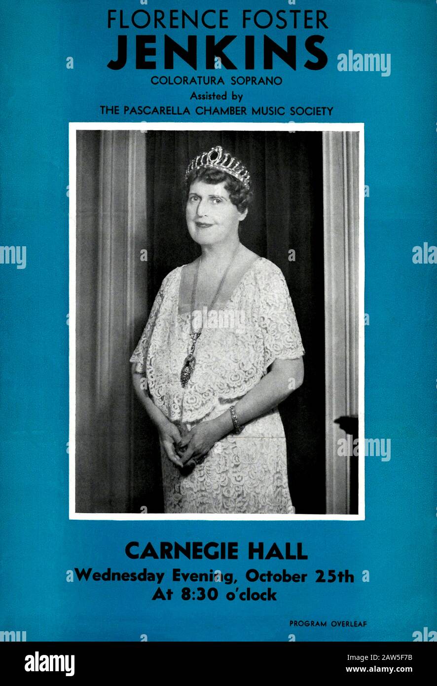 1944 Usa Die Amerikanische Sozialite Und Laienhafte Sopran Sangerin Florence Foster Jenkins Zwischen Den Jahren Von 1865 Und 1944 Programm Seines Letzten Konzerts In Carnegie Stockfotografie Alamy