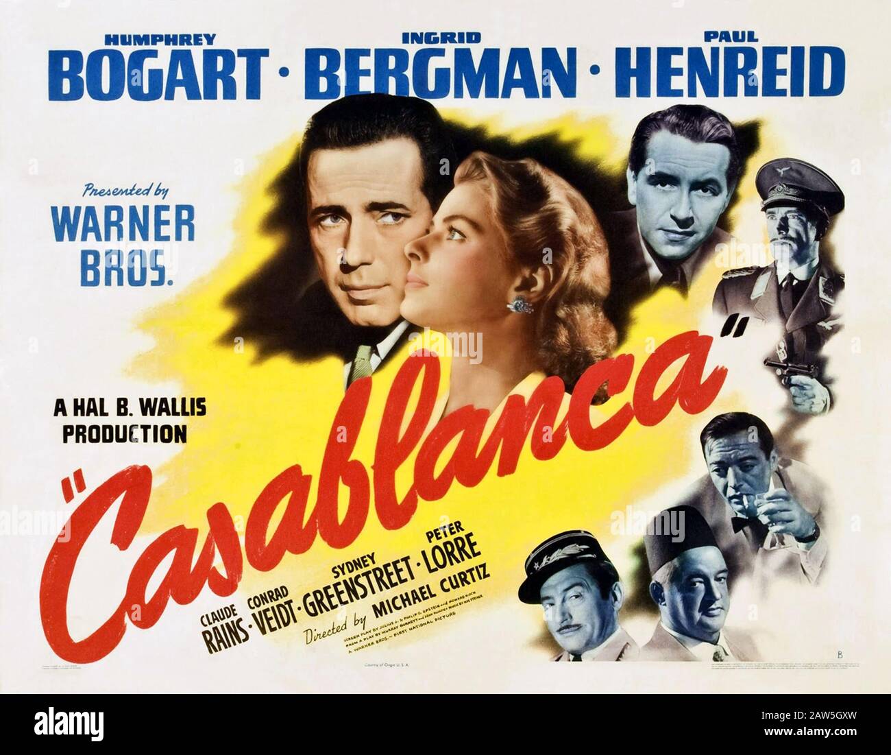 Die Originalwerbung für den Film CASABLANCA (* 1942) von MICHAEL CURTIZ mit HUMPHREY BOGART und INGRID BERGMAN, Paul Hen Stockfoto