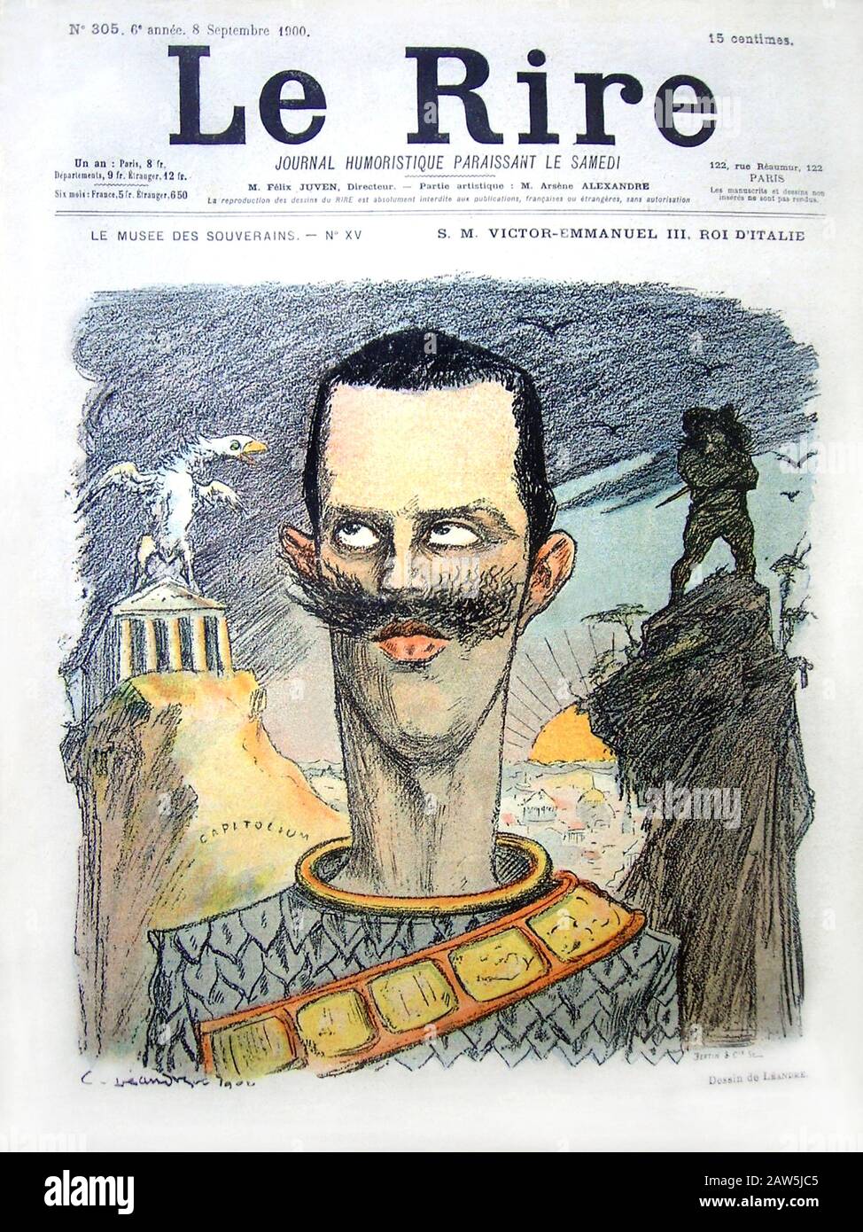 1900 , PARIS , FRANKREICH : Der italienische König VITTORIO EMANUEL III di SAVOIA (* 1869 - 1947 ), Karikatur der französischen Satyrischen Zeitschrift LE RIRE Nr. 305 Stockfoto