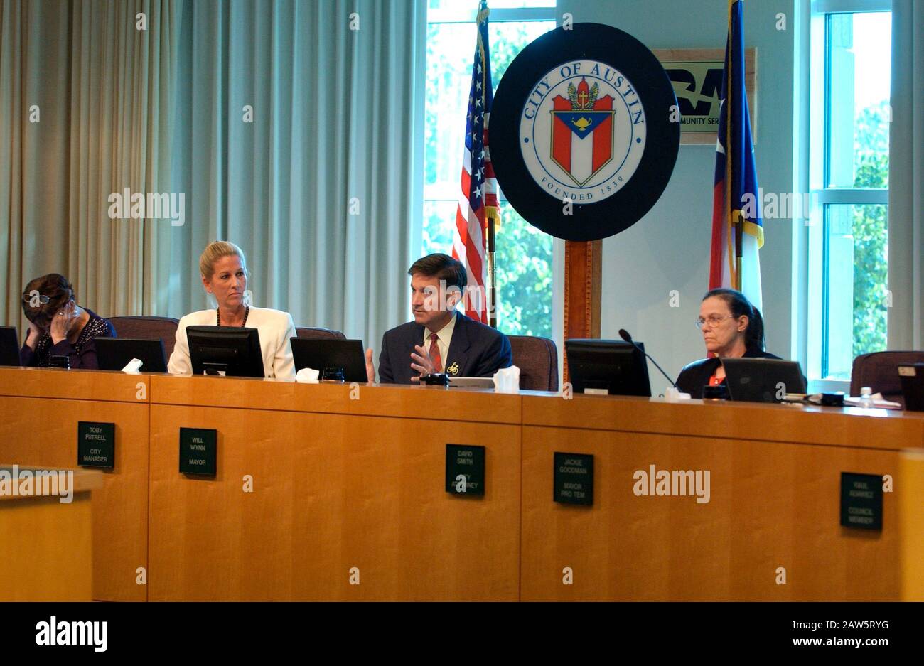 Austin, Texas, Stadtratssitzung in den ratskammern c 2005. Stockfoto