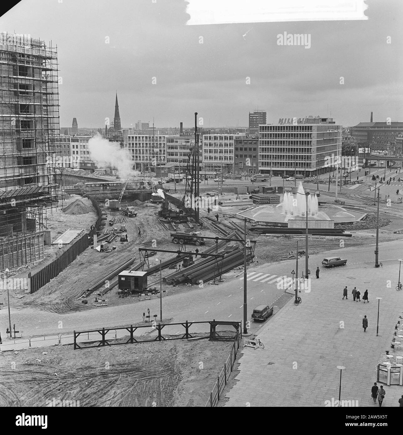 U-Bahn-Bau in Rotterdam (Zusammenfassung von Hofplein) Datum: 15. Mai 1962 Standort: Rotterdam, South Holland Schlüsselwörter: U-Bahnen, Karten Stockfoto