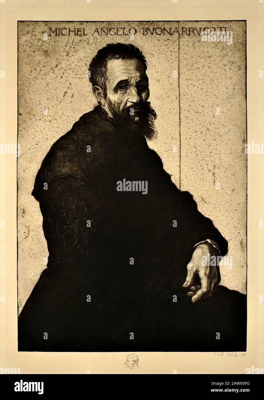 1913, Tschechoslowakei, Prag: Der tschechische Maler und Graveur EMIL ORLIK (* 1870; † 1932). Porträt des italienischen Renaissance-Künstlers und Genies MICHELA Stockfoto