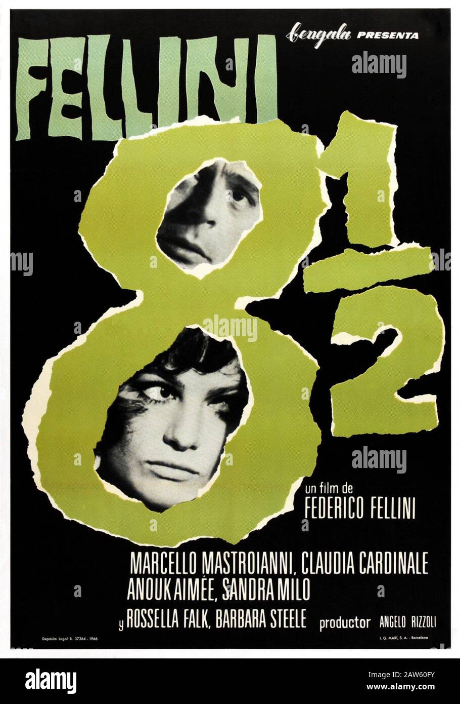 1963 , ITALIEN : Das spanische Plakat für den italienischen Film FELLINI 8 E MEZZO ( Fellini 8 1 2 , 1963 ) von FEDERICO FELLINI mit Marcel Stockfoto