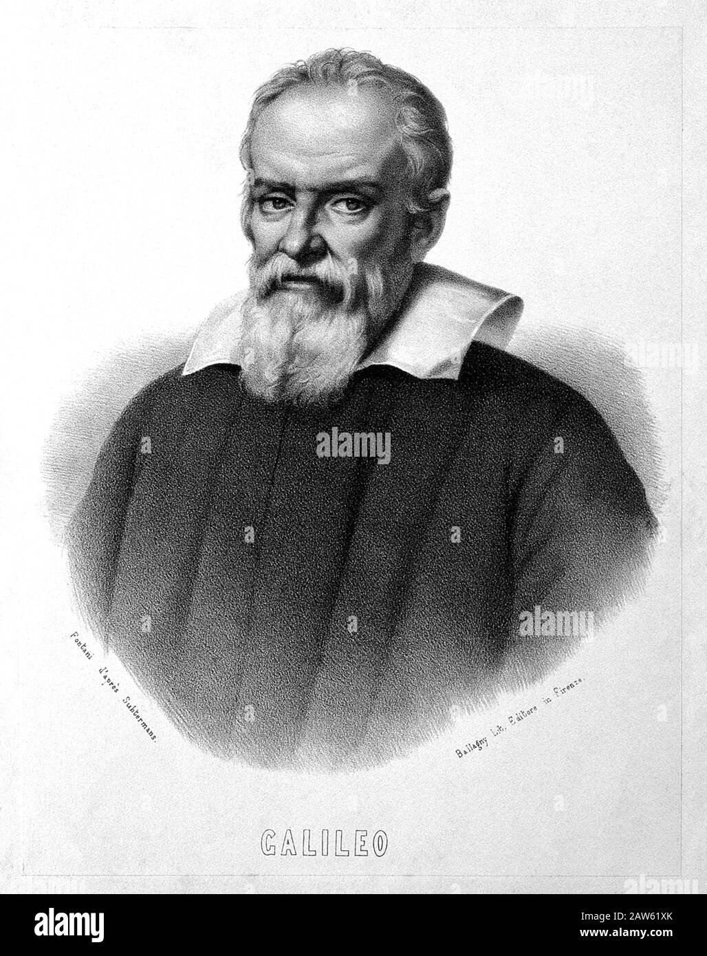 Jahrhundert, ITALIEN: GALILEO GALILEI ( Pisa 1564 - Arcetri 1642 ), eingraviert von N. Fontani nach einem Arwerk von Justus Suhtermans, gedruckt von Balla Stockfoto