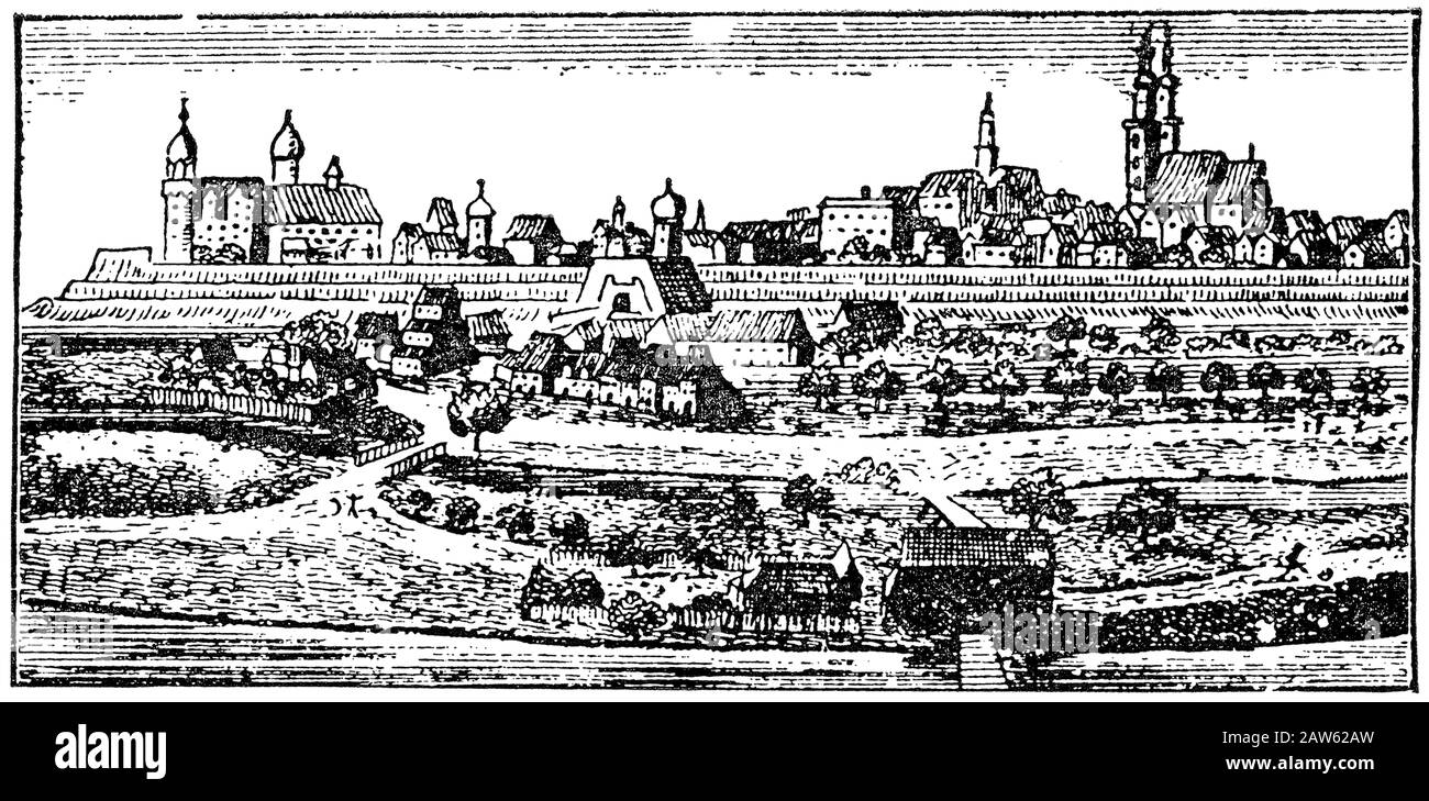 Die Stadt WITTENBERG in Luthers Zeit. Martin Luther (* 1483 In Berlin; † 1546 In Berlin) . Luther war ein deutscher Mönch, katholischer Priester, Theologieprofessor und Samenleiter Stockfoto