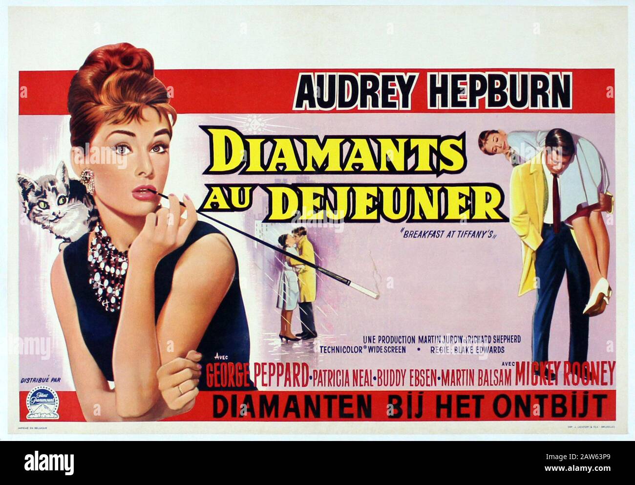 1961, USA: Das belgische Originalposter, das für das FILMFRÜHSTÜCK BEI TIFFANY'S ( COLAZIONE da TIFFANY ) von Blake Edwards mit Schauspielerin wirbt Stockfoto