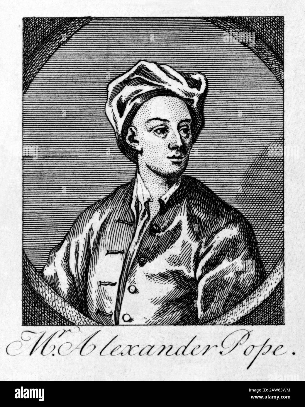 1731, GROSSBRITANNIEN: Der britische Dichter ALEXANDER POPE (* 1688 in London; † 1744 in London; Gedruckt für Robert SAYER, 1731 von Delin eingraviert. Stockfoto