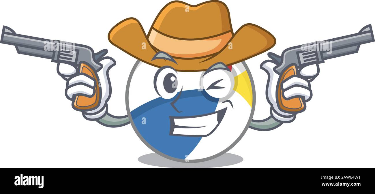 Beach Ball Cowboy Cartoon Konzept mit Waffen Stock Vektor