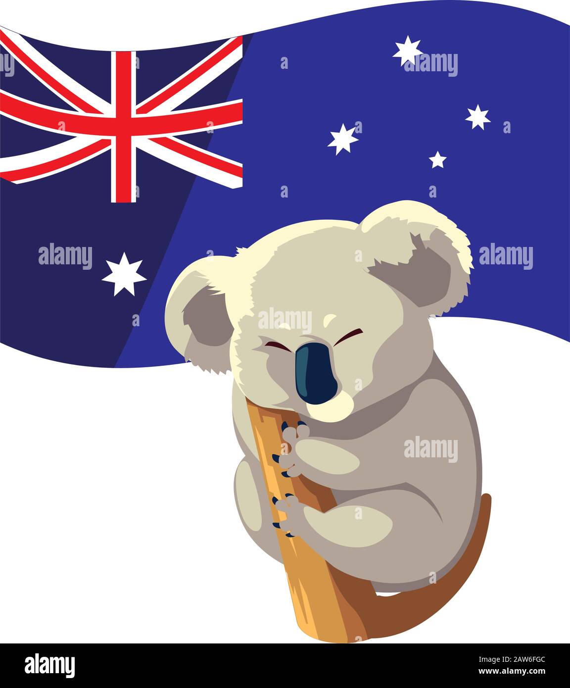 Koala mit australischer Flagge im Hintergrund Vektorgrafiken Design Stock Vektor