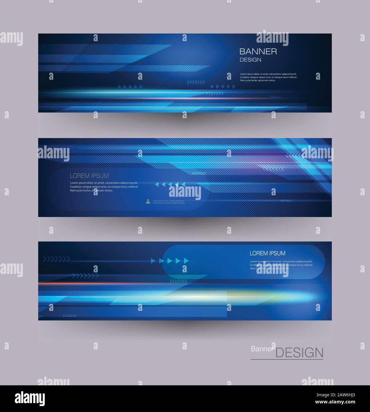 Abstrakte Banner mit Bild von Geschwindigkeits-Bewegungsmuster und Bewegungsunschärfe über dunkelblauer Farbe. Wissenschaftliches, futuristisches, energietechnisches Konzept Stock Vektor