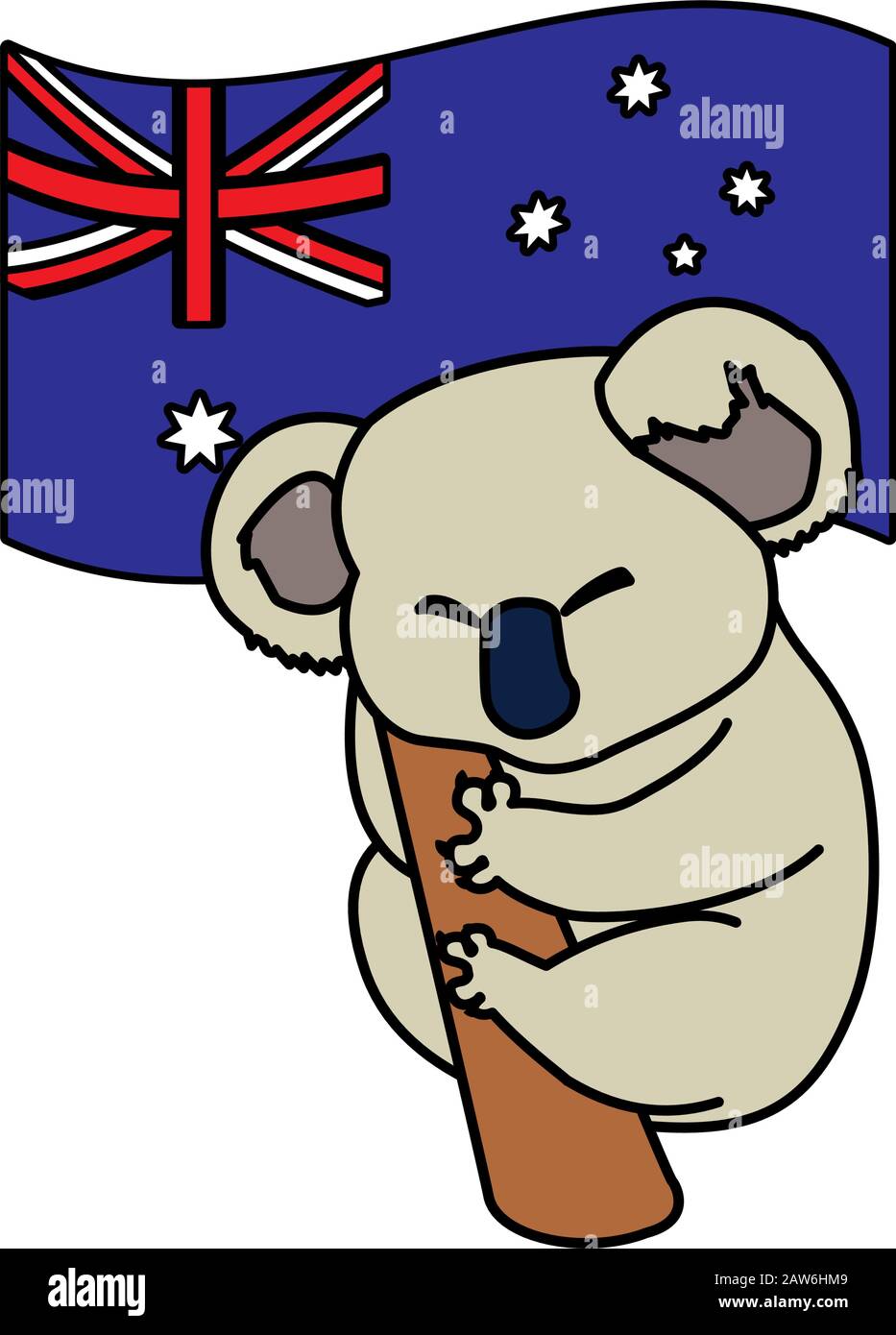 Koala mit australischer Flagge im Hintergrund Vektorgrafiken Design Stock Vektor