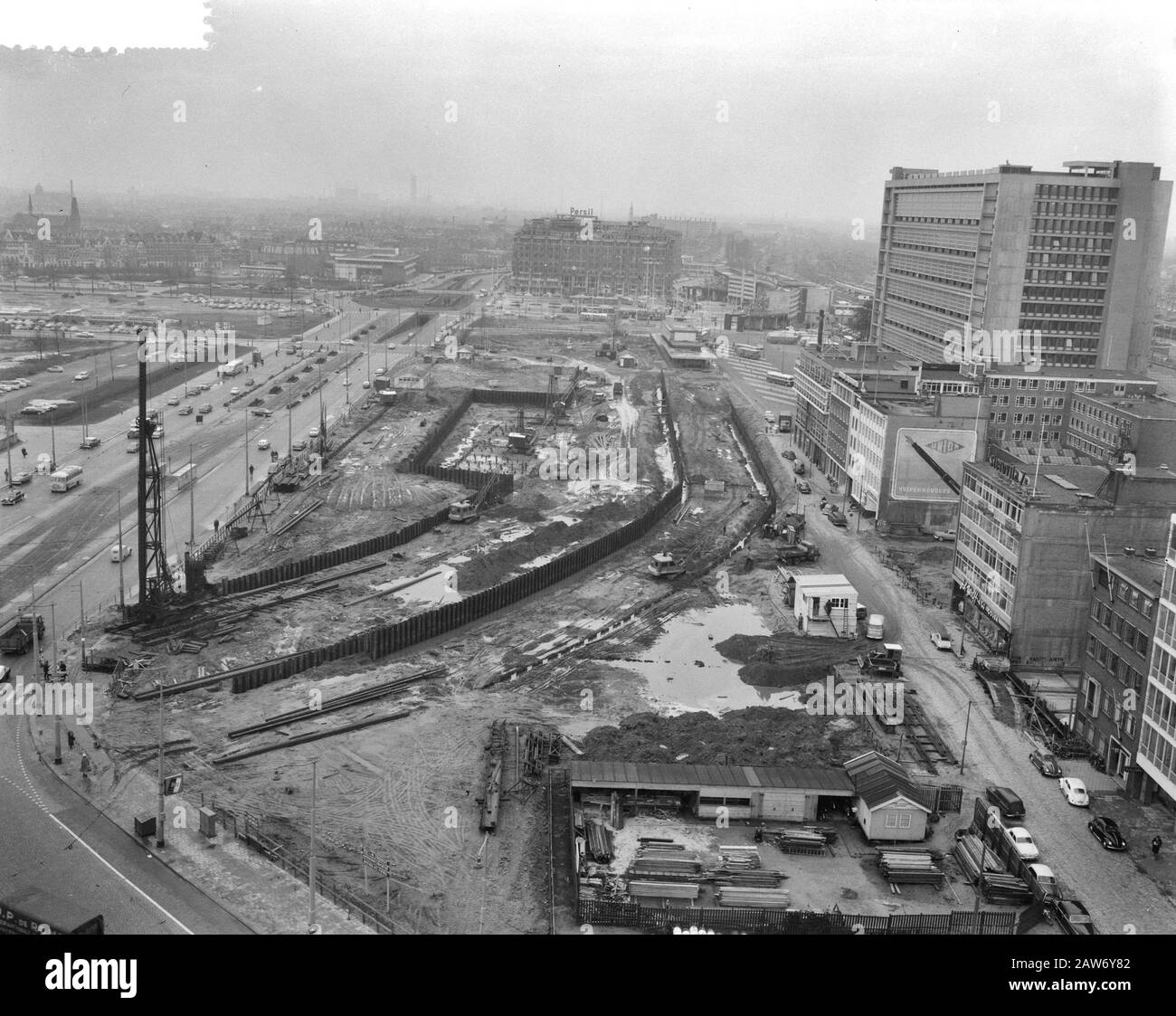 U-Bahn-Bau in Rotterdam Datum: 30. Januar 1961 Standort: Rotterdam, South Holland Schlüsselwörter: U-Bahn-Bau Stockfoto