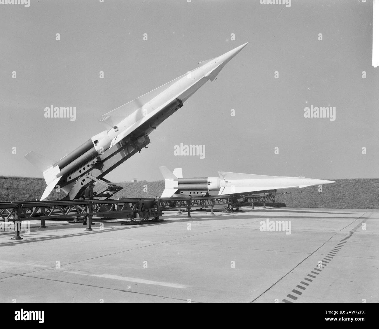 Raketenstartplatz in Deutschland übertragen. Hercules Raketbon Datum: 10. Oktober 1961 Ort: Deutschland Schlagwörter: Transfers, Startplätze, Raketenname: Hercules Stockfoto