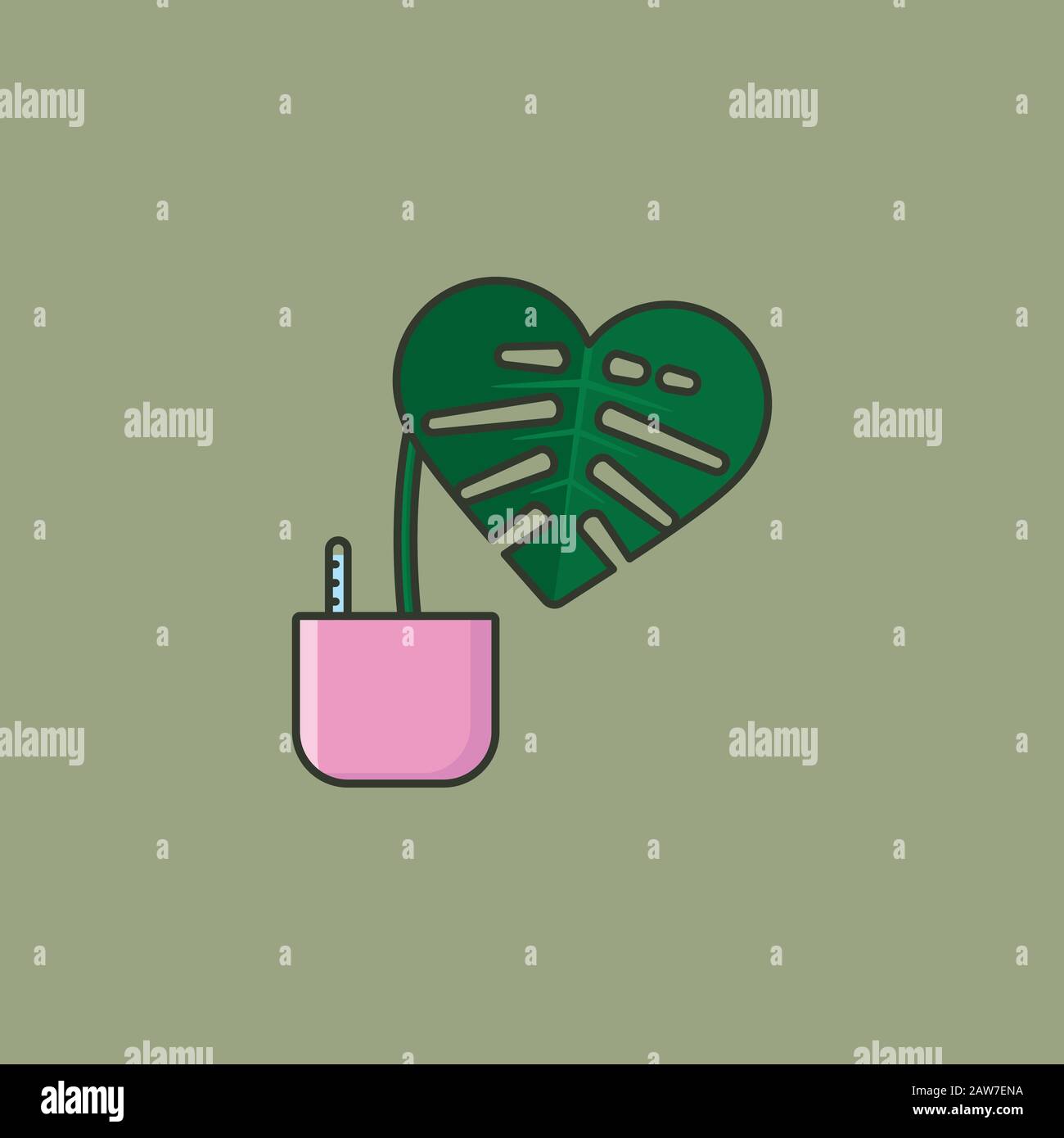 Monstera-Pflanze mit herzförmigem Blatt in pinkfarbenem Blumentopfvektor-Illustration. Die Wertschätzung der Hausanlagen und das Symbol für die Hydrokultur Stock Vektor