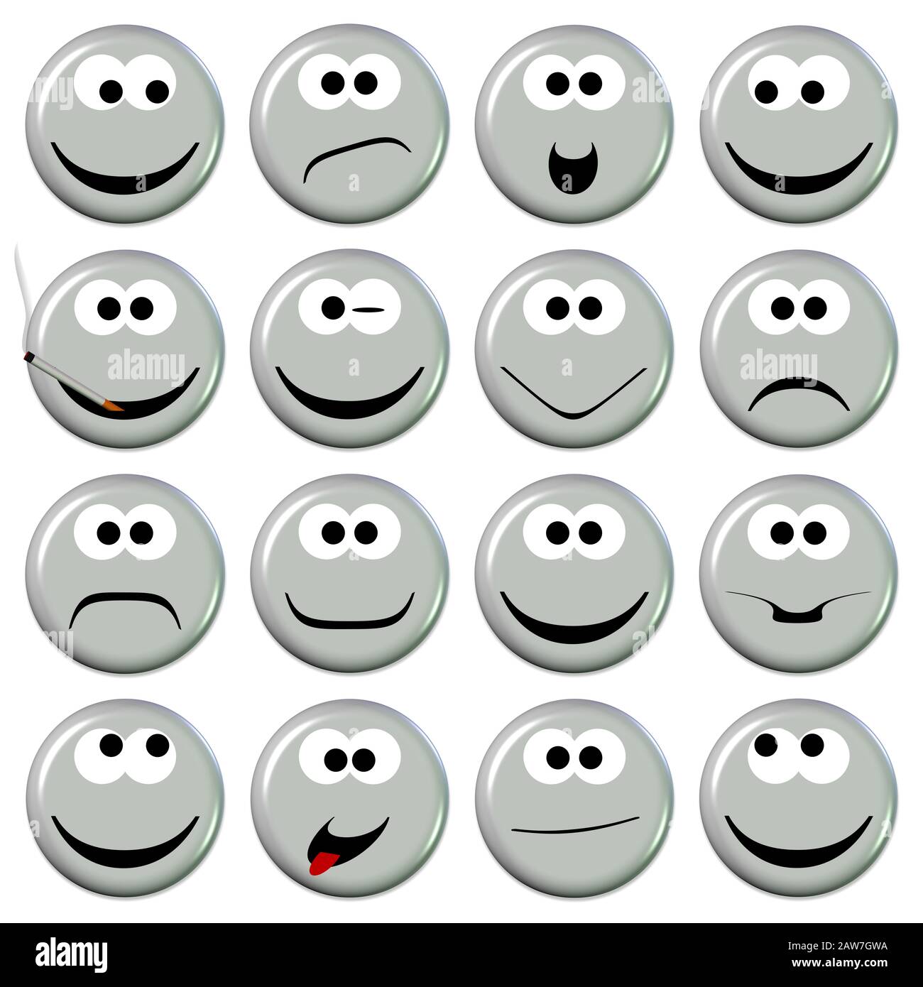 Viele Emojis mit verschiedenen Stimmungen Stockfoto