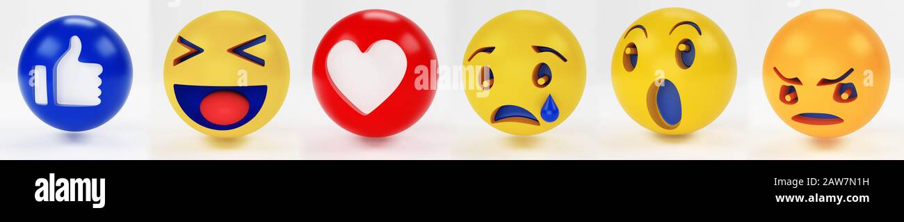 Set aus Emojis, fröhliches Smiley-Design für Mobiltelefone. 3D-Emotionskonzept. 3D-Rendering Stockfoto