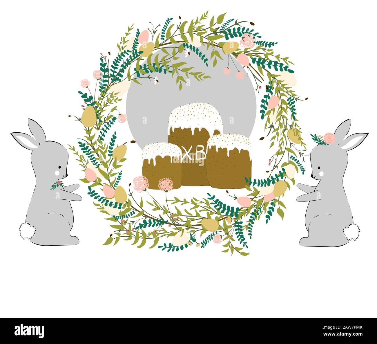 Ostereier und Osterkaninchen. Vektorgrafiken Stock Vektor