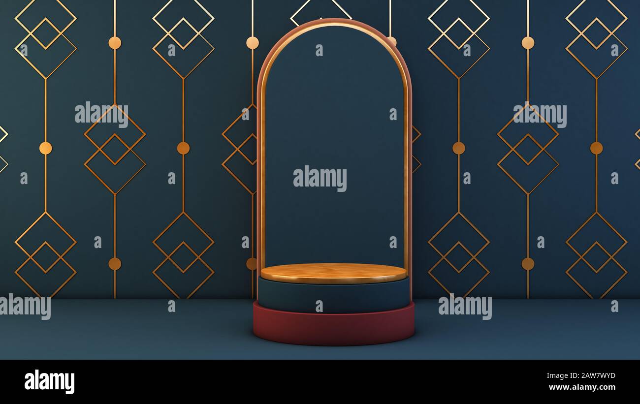 Podium mit geometrischer Form für Produkte im 3D-Rendering-Raum Art Deco Stockfoto