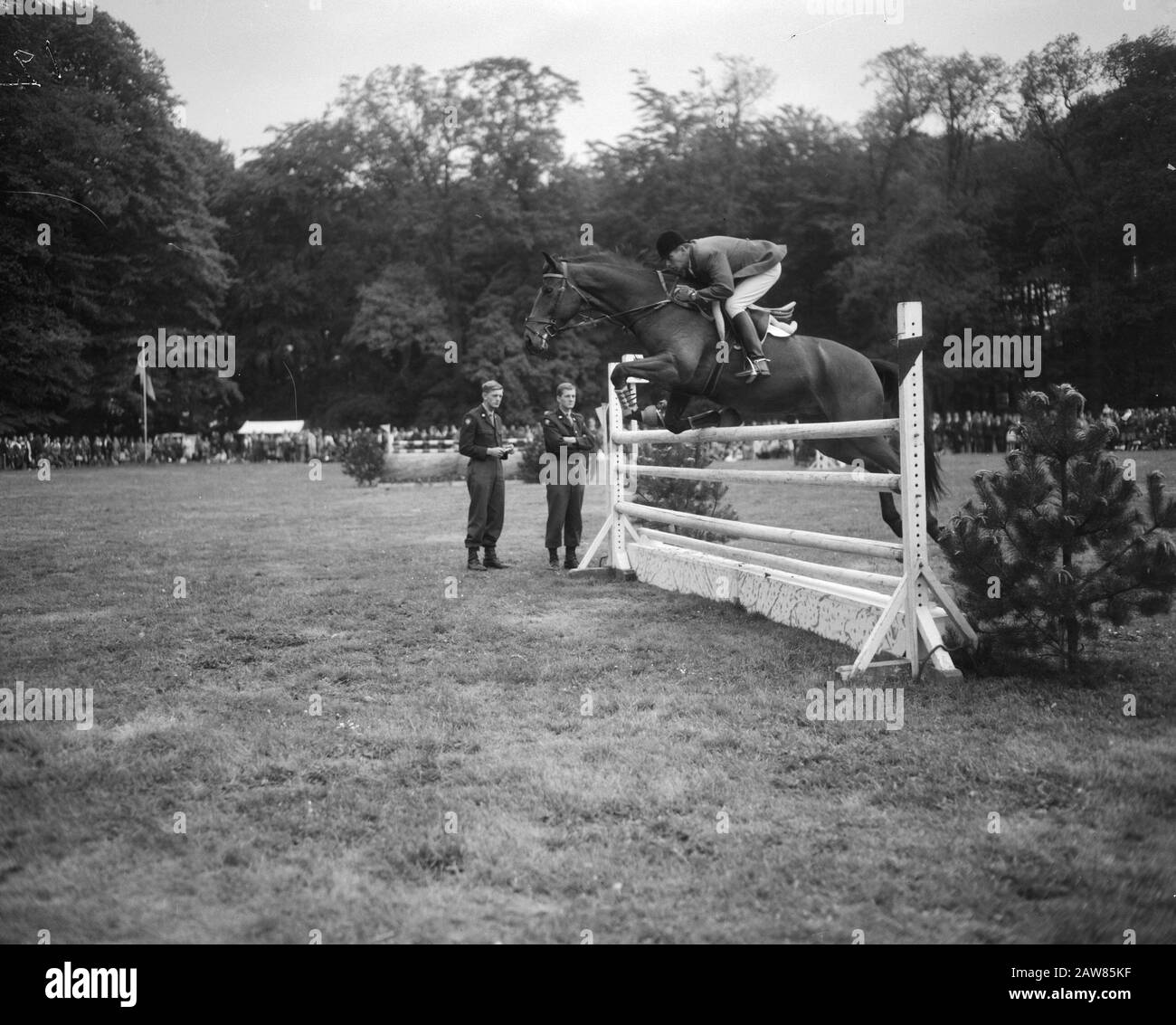 National Concours Hippique Bennekom, Anton Ebben am Nabab Datum: 27. Mai 1965 Ort: Bennekom Stichwörter: Pferdename: Ebben, Anton Stockfoto