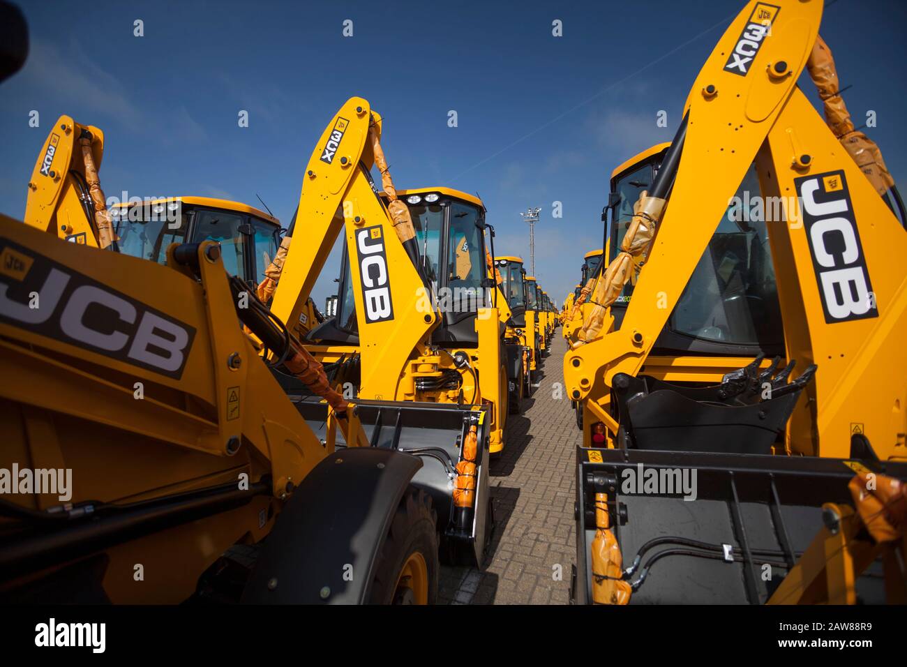 JCB-Digger für den Export Stockfoto
