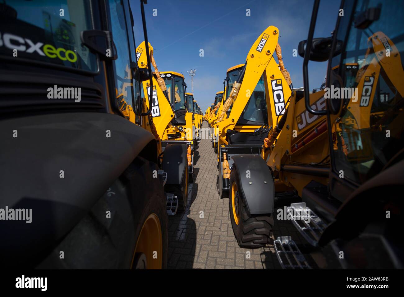 JCB-Digger für den Export Stockfoto