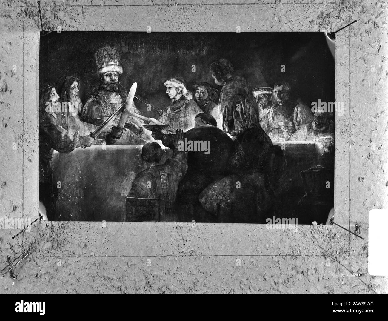 Rembrandt-Ausstellung anlässlich des 300-jährigen Bestehens 13. Sept. Nov. im Rijksmuseum, Amsterdam: Gemälde Claudius Civilis aus Schweden Datum: 20. August 1969 Standort: Amsterdam, Noord-Holland Schlüsselwörter: Gemälde Ausstellungen Institution Name: Nationalmuseum Stockfoto