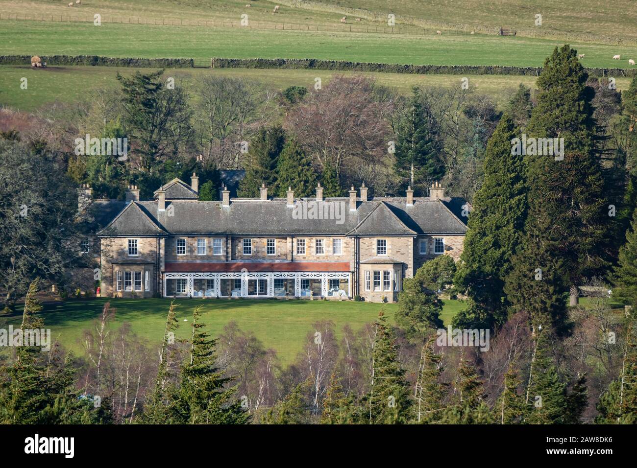 Newbiggin Hall In Nord-East England zwischen den Dörfern Blanchland und Hunstanworth an der Grenze von County Durham und Northumberland Stockfoto