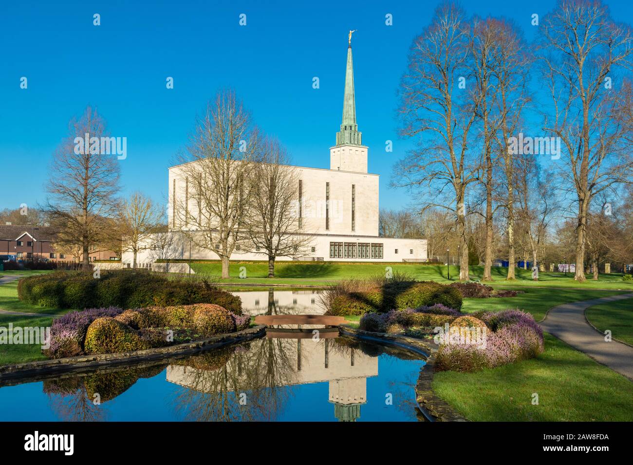 Mormon London England Temple, of The Church of Jesus Christus of Latter Day Heiligen (LDS Church) in der Nähe von Newchapel, Surrey, Großbritannien Stockfoto