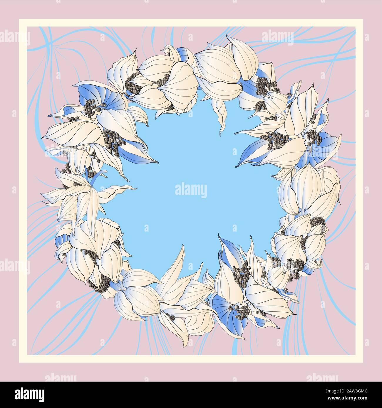 Herbstfarben eines Schals mit einem Kranz aus blühender medinilla. Stock Vektor