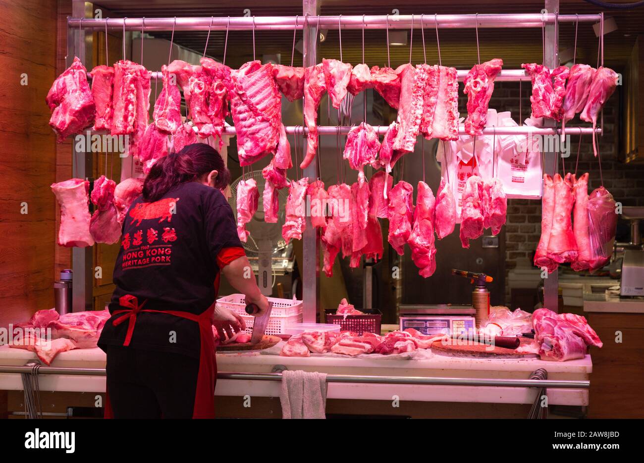 Asien-Markt - Lebensmittelmarkt Hongkong - Fleischerei, Wan Chai Market, Hong Kong Island, Hong hong hong Asia Stockfoto