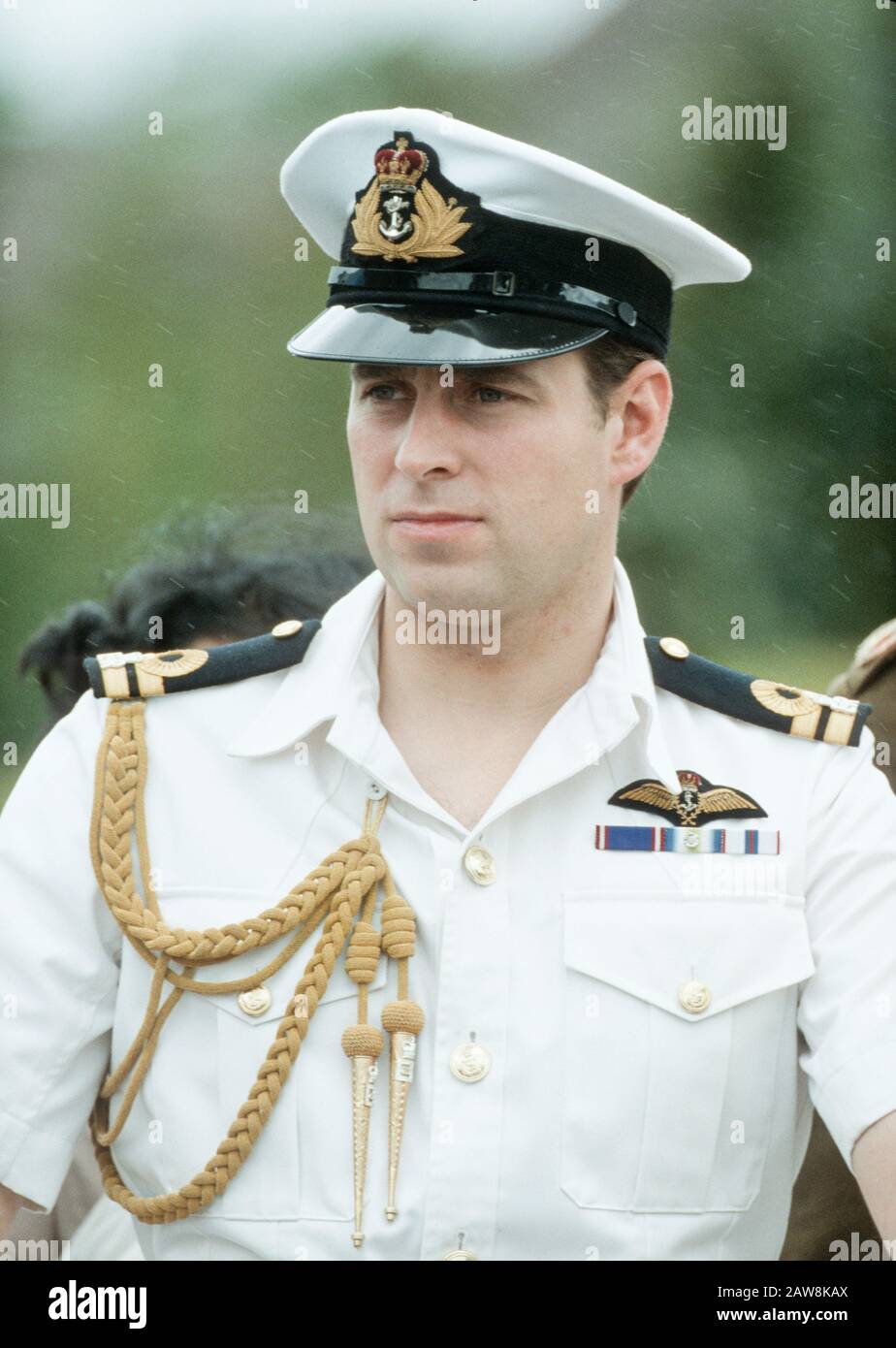 HRH Prinz Andrew, Herzog von York besucht Mauritius mit seiner Royal Navy Uniform im September 1987 Stockfoto