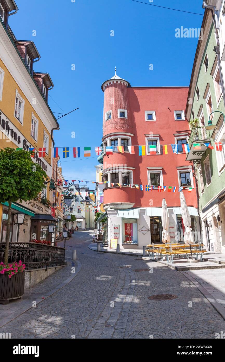 Gmunden, Österreich - 28. Juni 2014: Alte Innenstadt von Gmunden Stockfoto