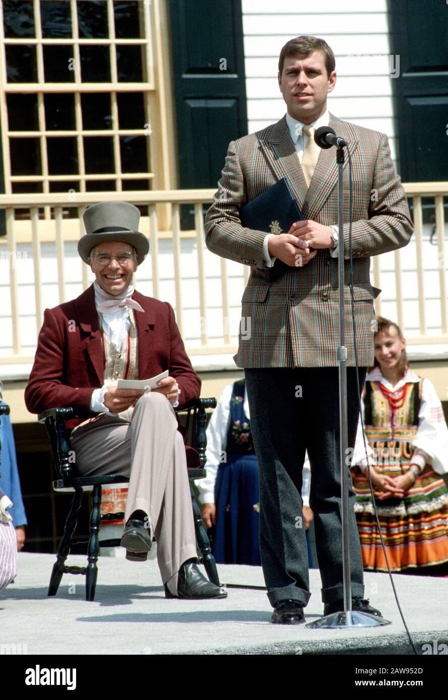 Prinz Andrew hält im Old Fort William Canada im Juli 1987 eine Rede Stockfoto