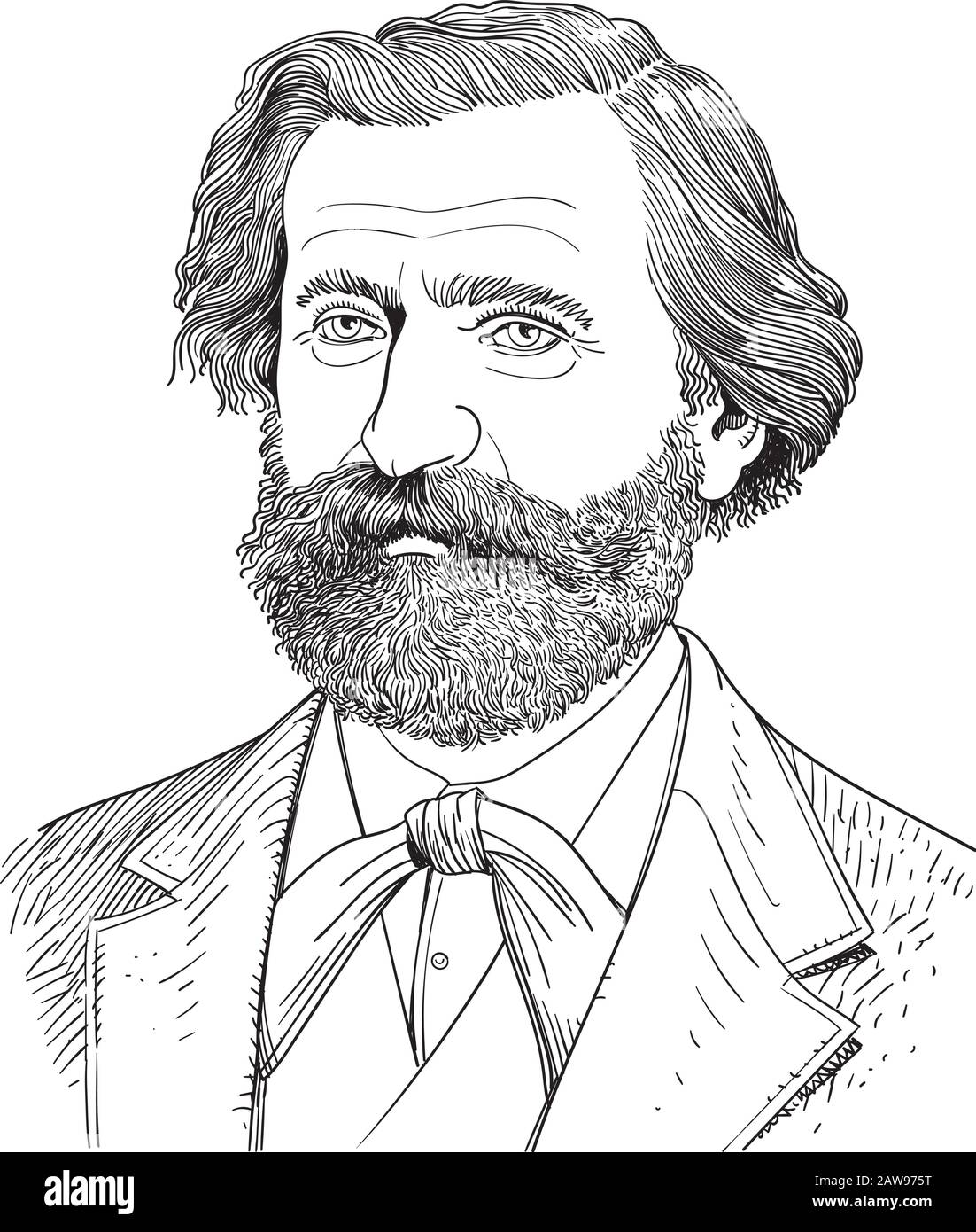 Vektorgrafiken des Opernkomponisten Giuseppe Verdi im Cartoon-Stil. Stock Vektor