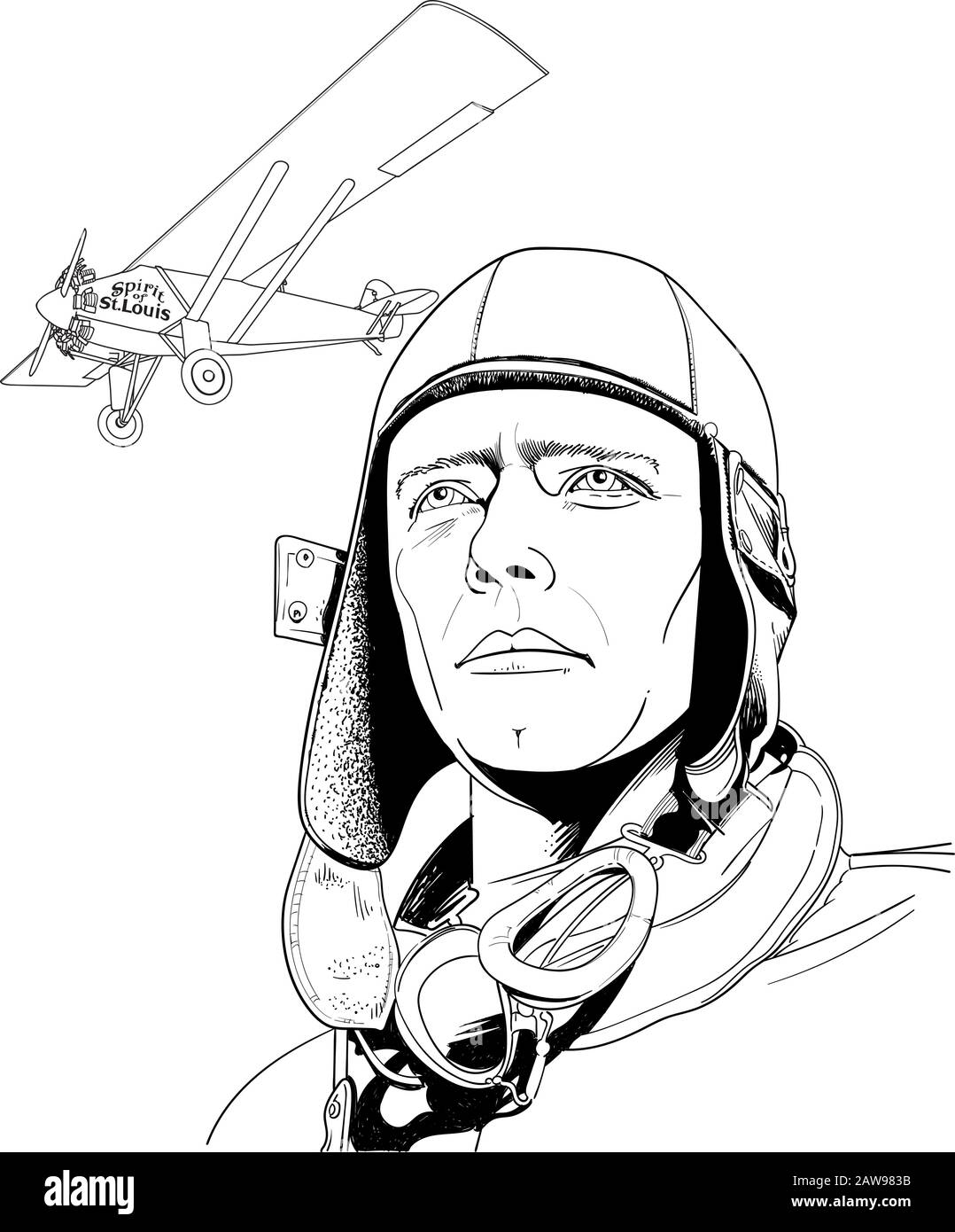 Charles Augustus Lindbergh war ein US-amerikanischer Flieger, Militäroffizier, Autor, Erfinder und Aktivist. Stock Vektor