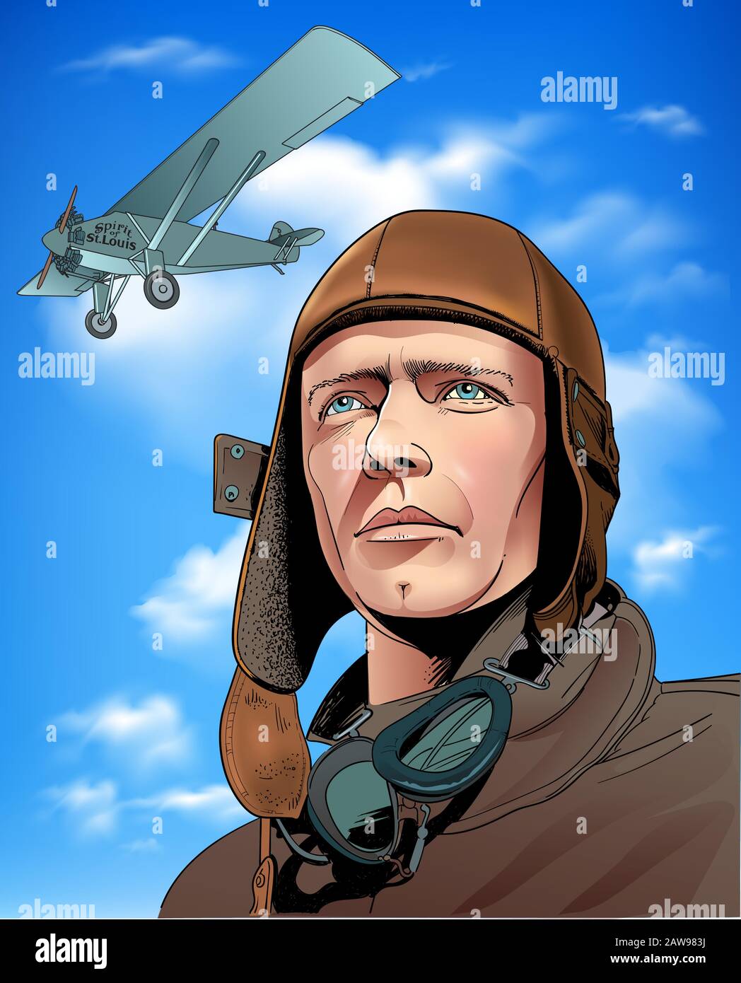 Charles Augustus Lindbergh war ein US-amerikanischer Flieger, Militäroffizier, Autor, Erfinder und Aktivist. Stock Vektor