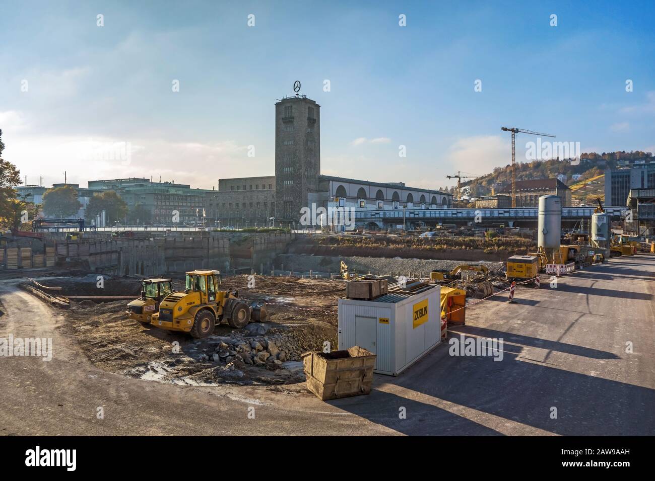 Stuttgart, 1. November 2013: Baustelle Stuttgart 21. S21 ist das umstrittenste Eisenbahnprojekt aller Zeiten. Stockfoto