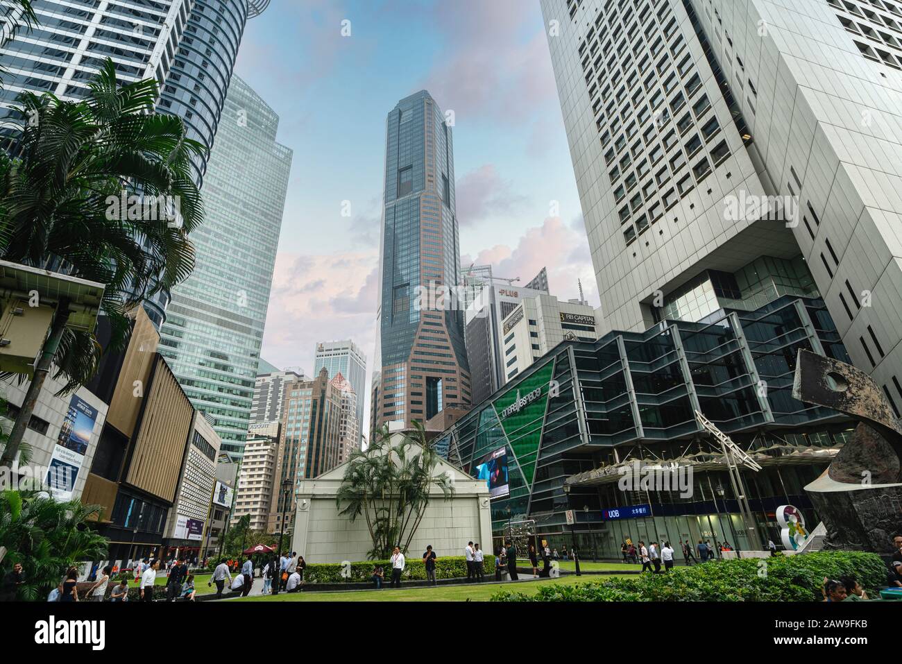 Singapur. Januar 2020. Ein Panoramablick auf den Raffles Place Stockfoto
