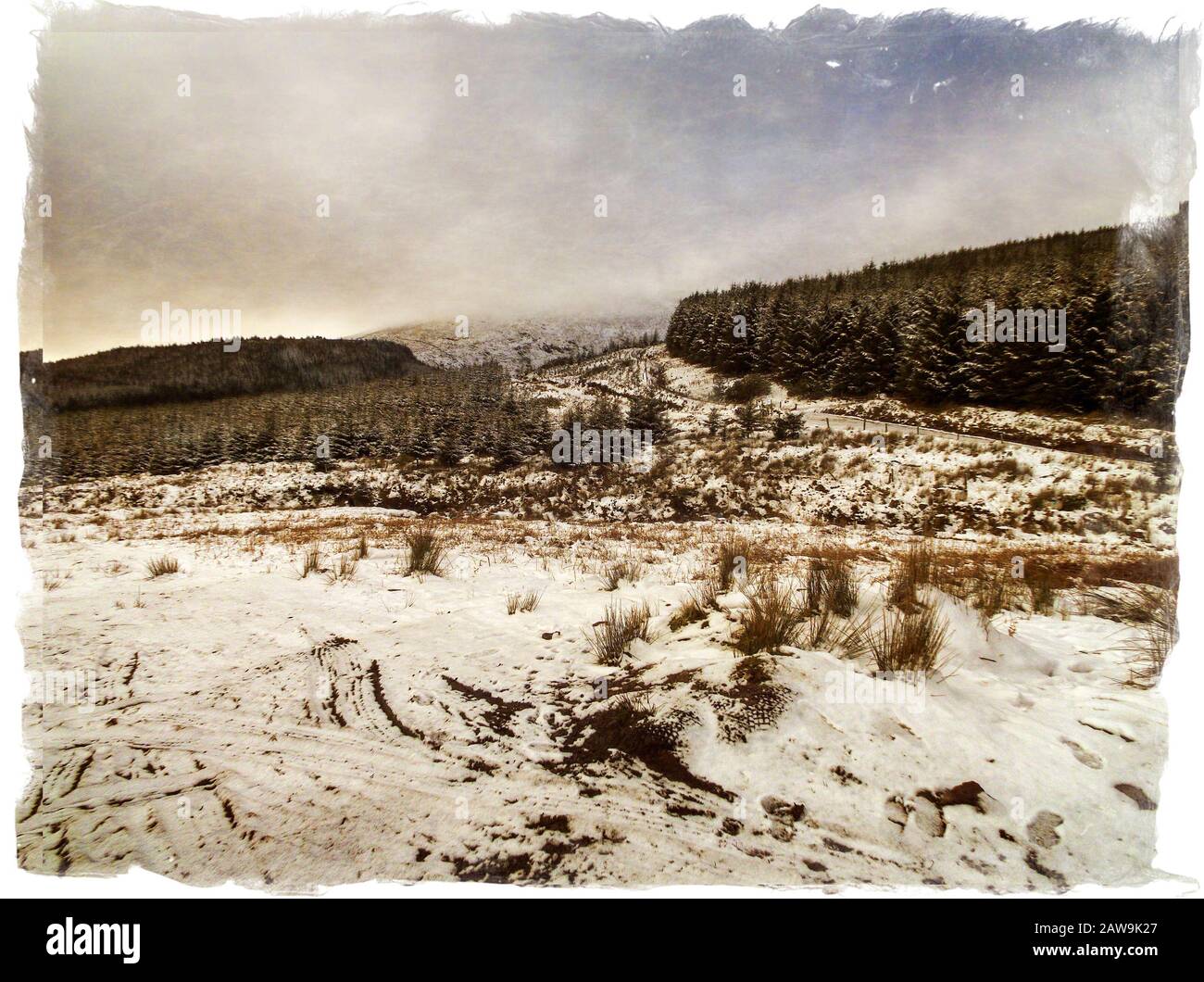 Transformiertes Bild der Knockmealdown Mountains im County Waterford, Irland. Stockfoto