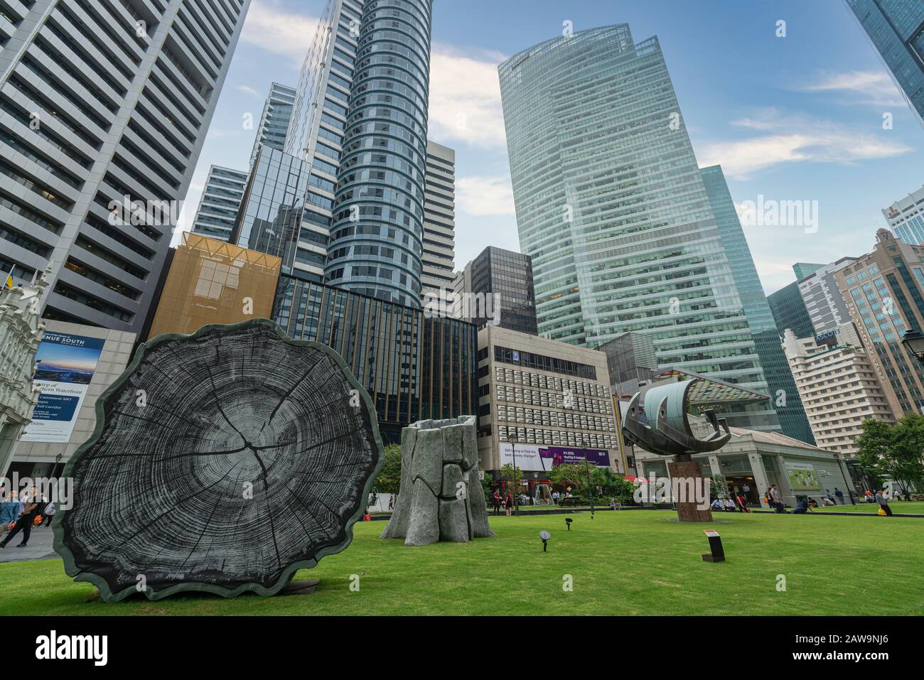 Singapur. Januar 2020. Ein Panoramablick auf den Raffles Place Stockfoto